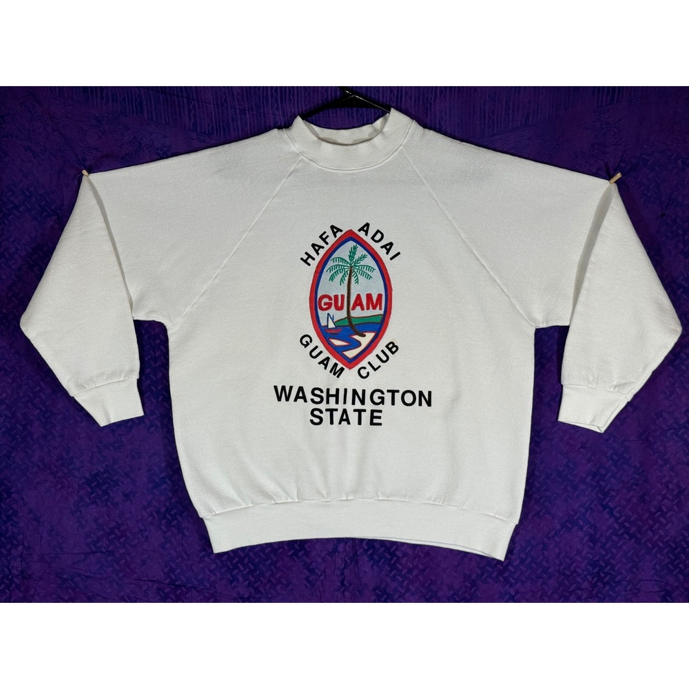 Vintage Fruit of the Loom Guam Club Washington State Sweatshirt White Large USA